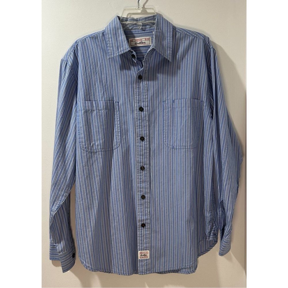 Levis Strauss Vintage men’s blue white striped dress shirt Medium 38/40 #27-0693